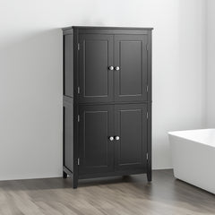 Bathroom floor storage cabinet, bathroom storage cabinet, 4-door independent cabinet, adjustable shelf, adaptive shelf, black