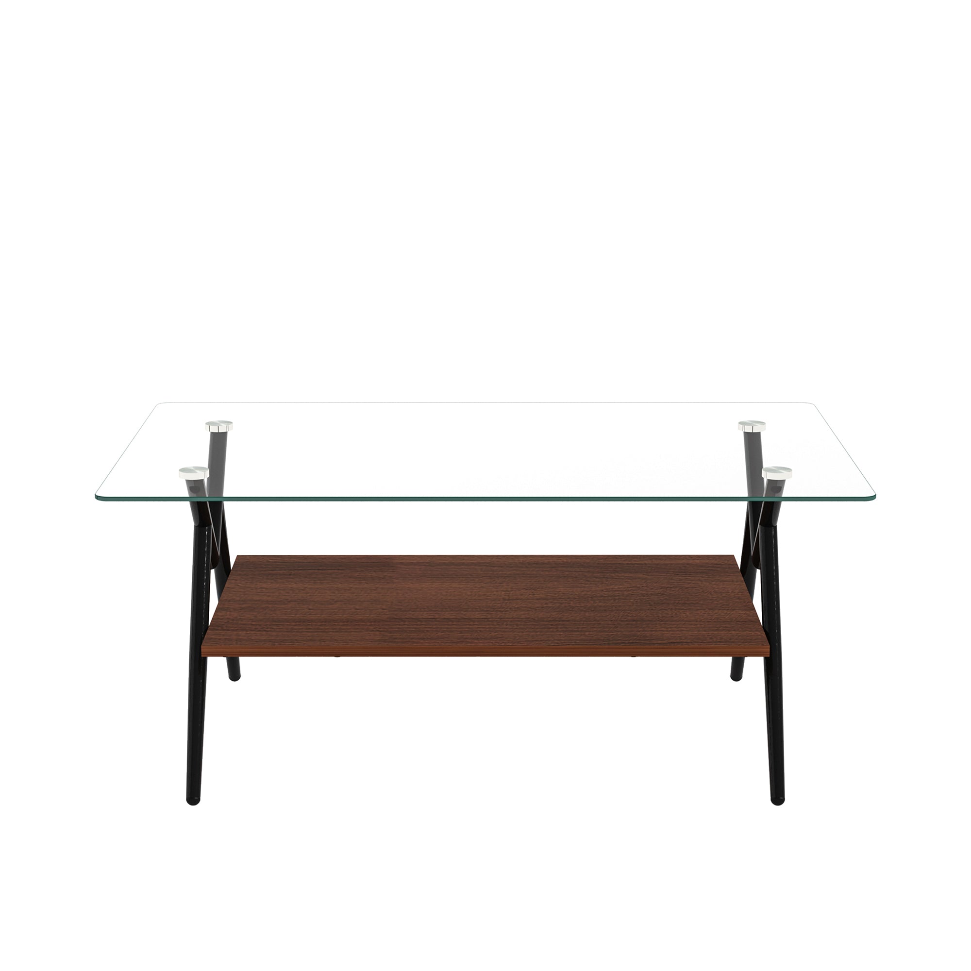 Rectangle Coffee Table with Tempered Glass top and Black Metal Legs, Modern Table for Living Room , Transparent Glass