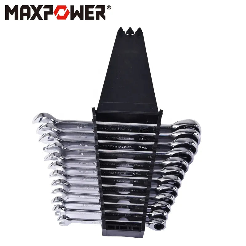 12pcs Combination Ratchet Wrench Set, Chromed Plating Steel Combination Wrench Set, Metric Wrench Set Spanner Wrench Polished Tool, Metric 8mm-19mm