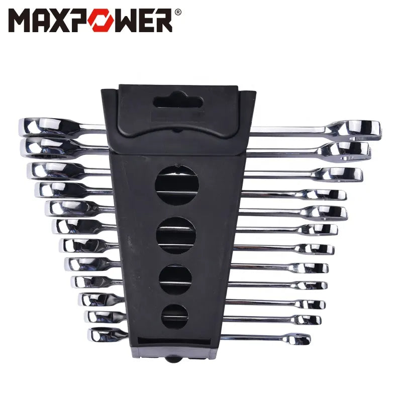 12pcs Combination Ratchet Wrench Set, Chromed Plating Steel Combination Wrench Set, Metric Wrench Set Spanner Wrench Polished Tool, Metric 8mm-19mm