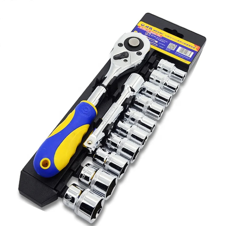 Household 12pcs 1/2" Dr. Socket Tool Set with Ratchet Wrench for Auto Repair