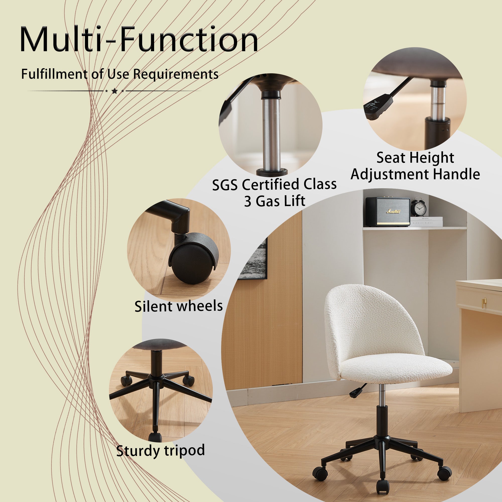 Velvet fabric office chair, mid back adjustable rotating computer chair, black legs, cushioned office chair with wheels