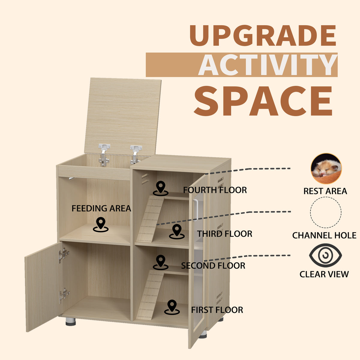 Used for small animal cages with 4 layers of cage wood and window storage cabinets, the top can be opened