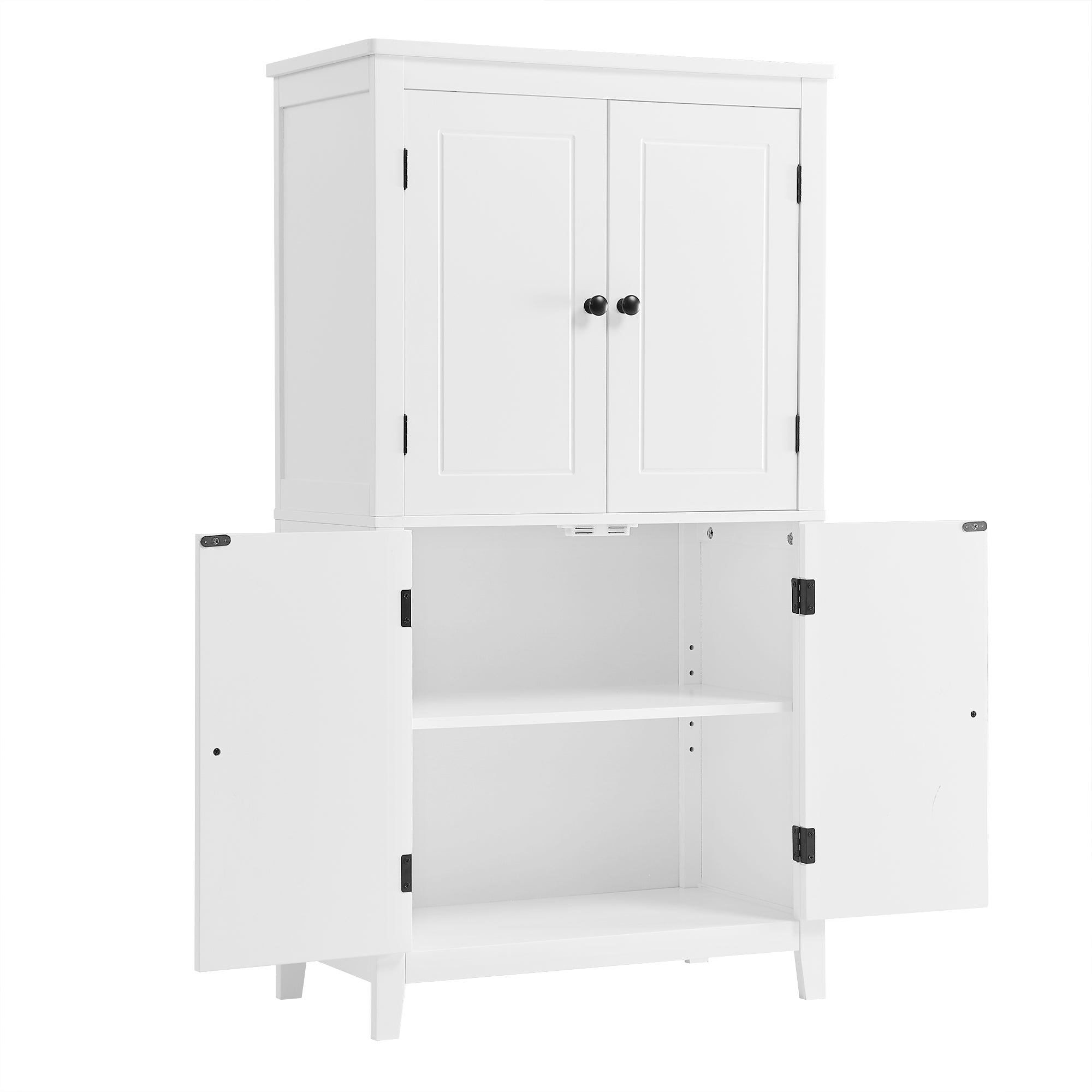 Bathroom floor storage cabinet, bathroom storage unit, 4-door independent cabinet, adjustable shelf, adaptive shelf, white