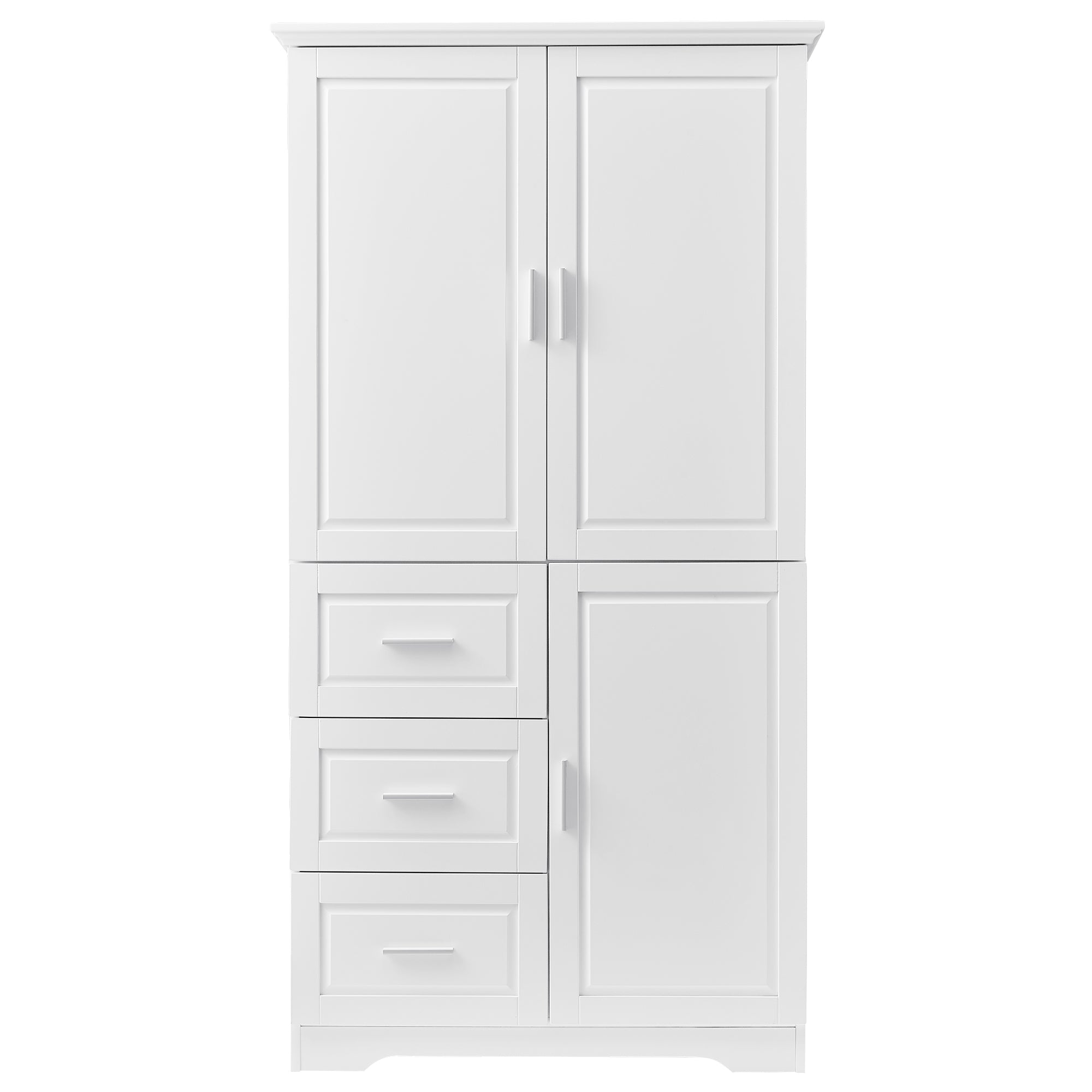 Tall and Wide Storage Cabinet with Doors for Bathroom/Office, Three Drawers, White