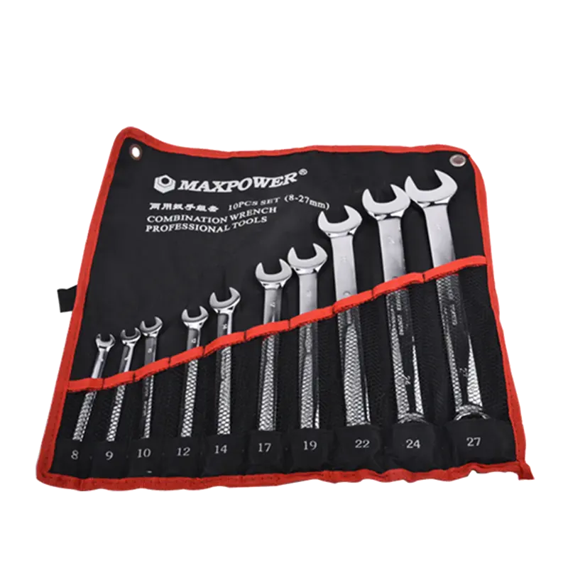 8/10 pcs Metric Combination Wrench Sets Industrial Cr-V Forged and Polished 12-Point with Roll Pouch