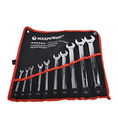 8/10 pcs Metric Combination Wrench Sets Industrial Cr-V Forged and Polished 12-Point with Roll Pouch