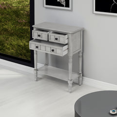 TREXM Narrow Console Desk, Thin Sofa Table with Three Storage Drawers and Living Room Bottom Shelves (Grey Washed)