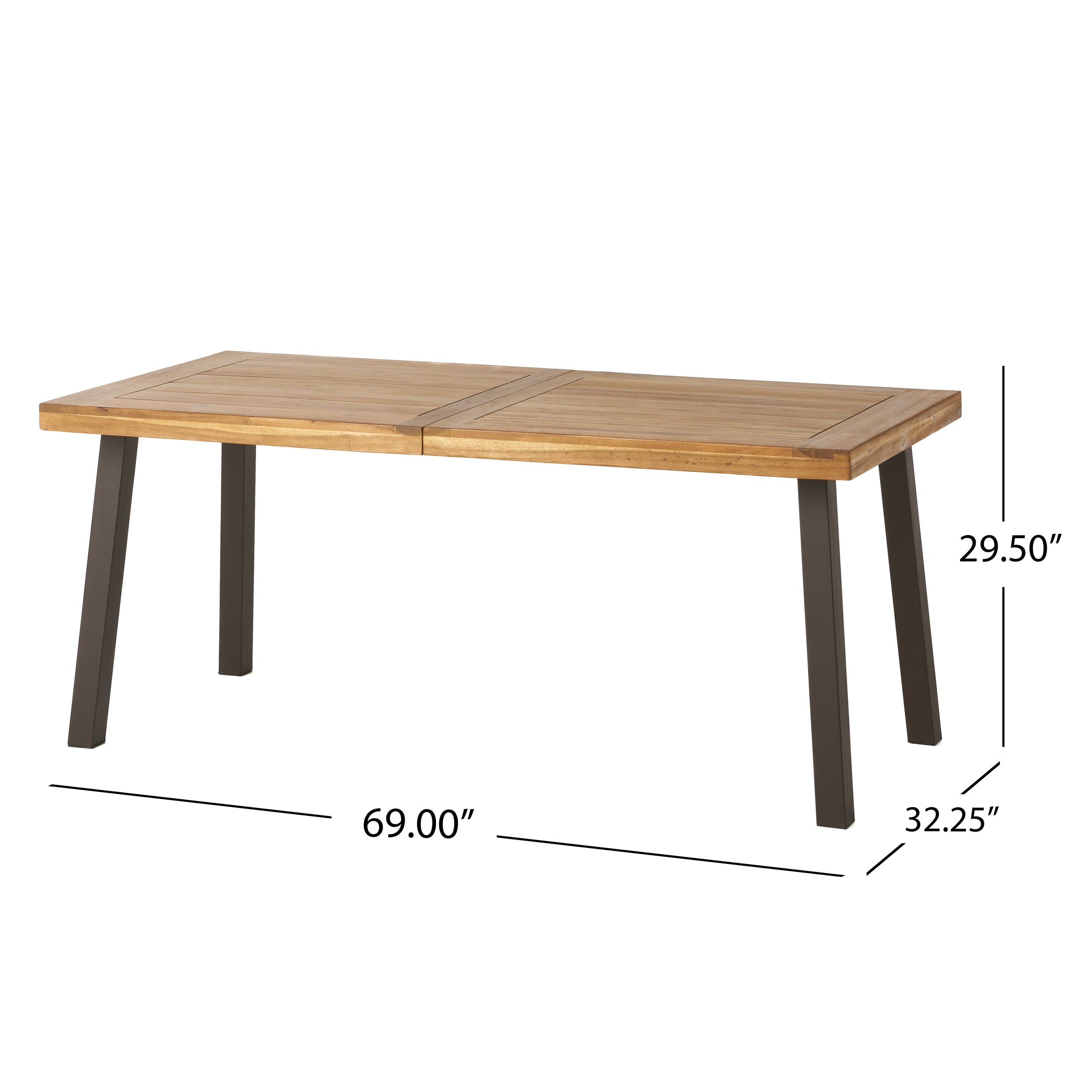 Della Acacia Wood Dining Table, Natural Stained with Rustic Metal, Brown, Grey