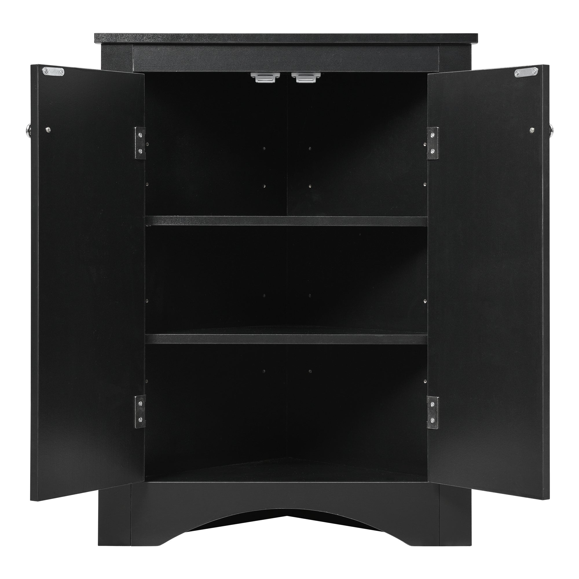 Black Triangle Bathroom Storage Cabinet with Adjustable Shelves, Freestanding Floor Cabinet for Home Kitchen