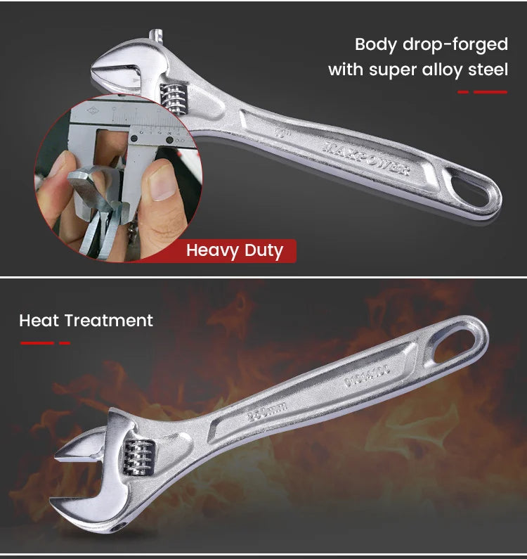 6"/8''/10''/12''/15'' Chrome Plated Adjustable Wrench Set Monkey Wrench Wide Opening