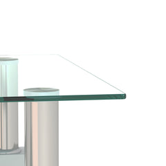 Set of 2, Modern Tempered Glass Tea Table Coffee Table End Table, Square Table for Living Room, Transparent/White