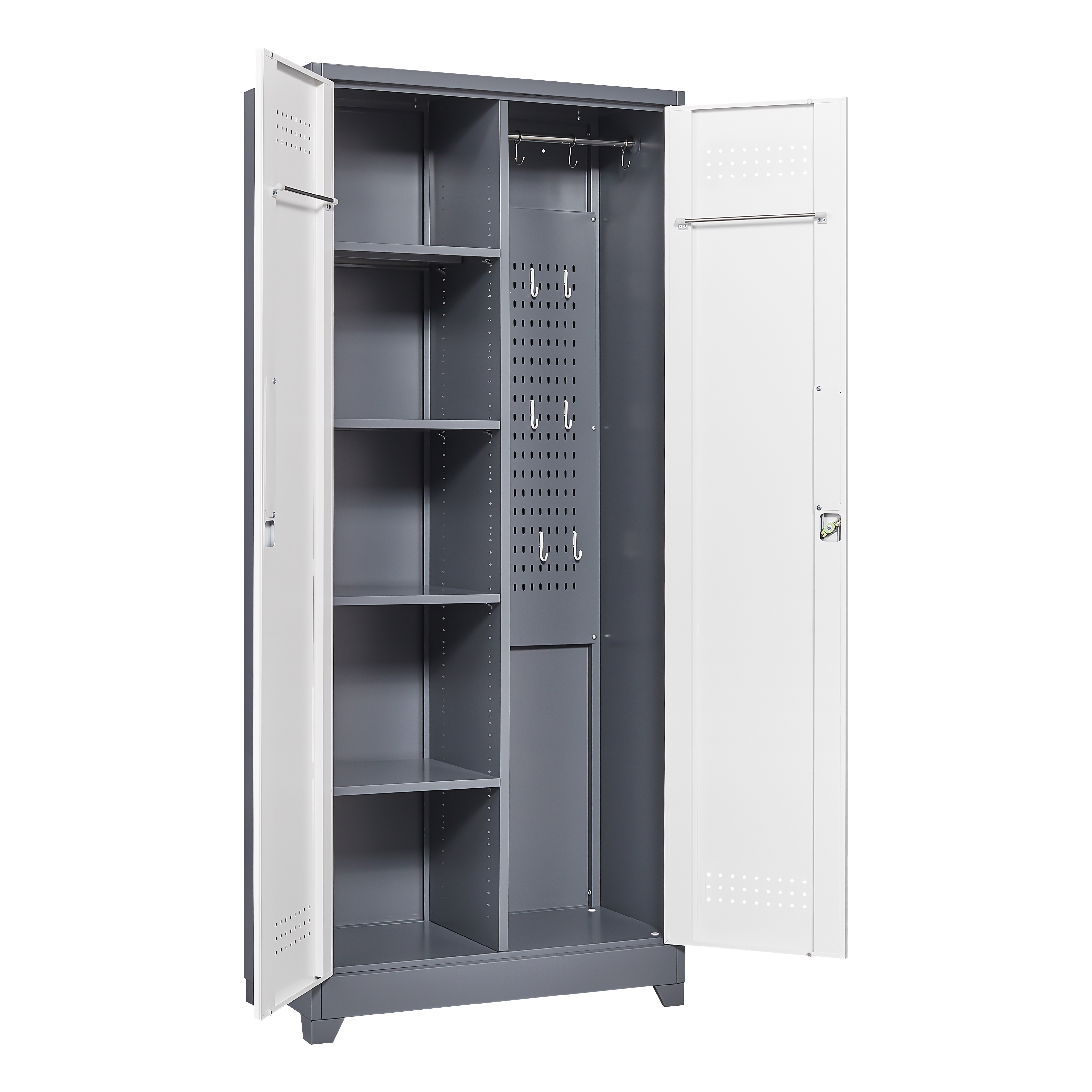 Metal storage cabinets, lockable cleaning tool cabinets, high broom tool organizers, and large storage cabinets in storage store