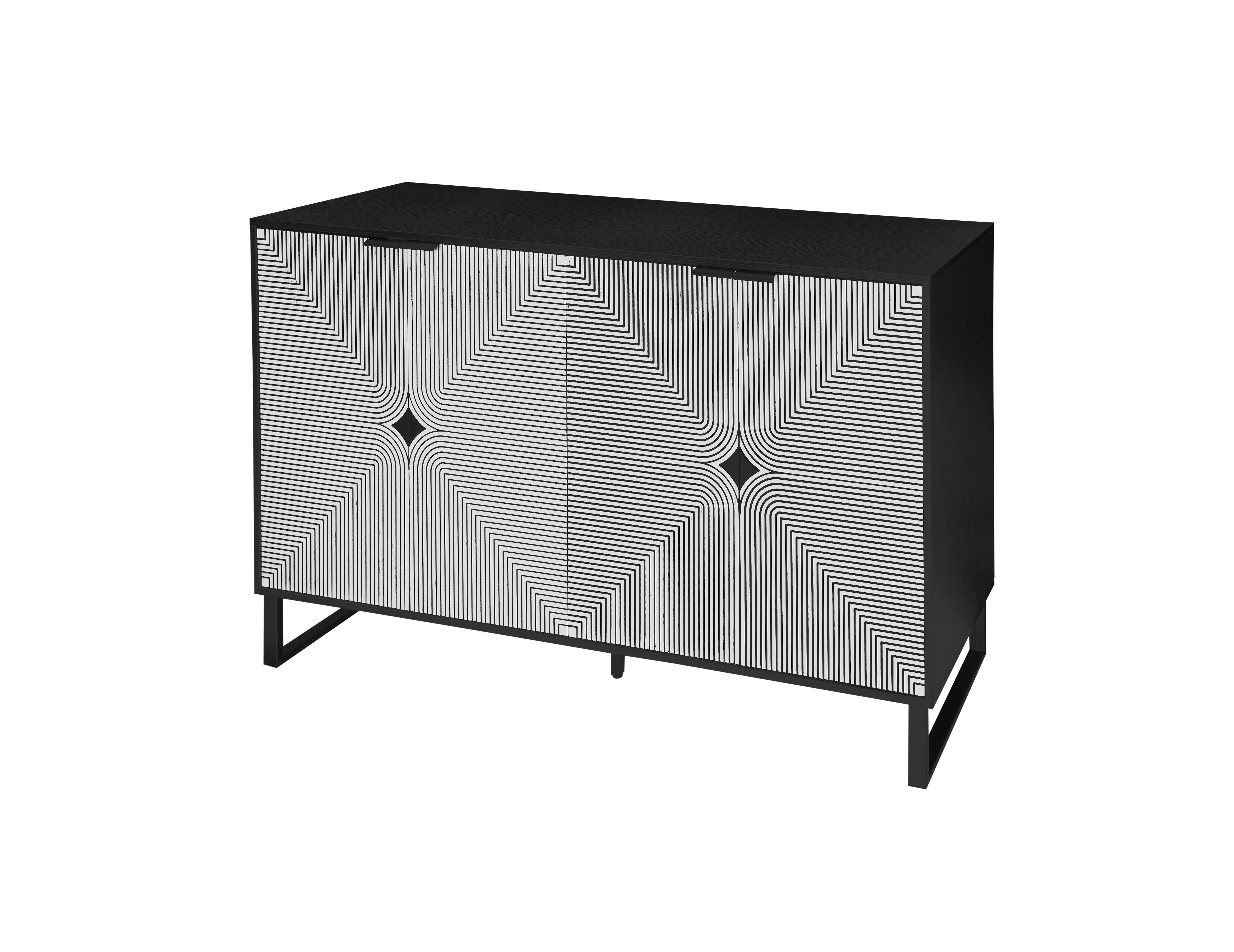 Carving 4-door side panel self-service cabinet with black and white striped storage side panel, adjustable coffee rack