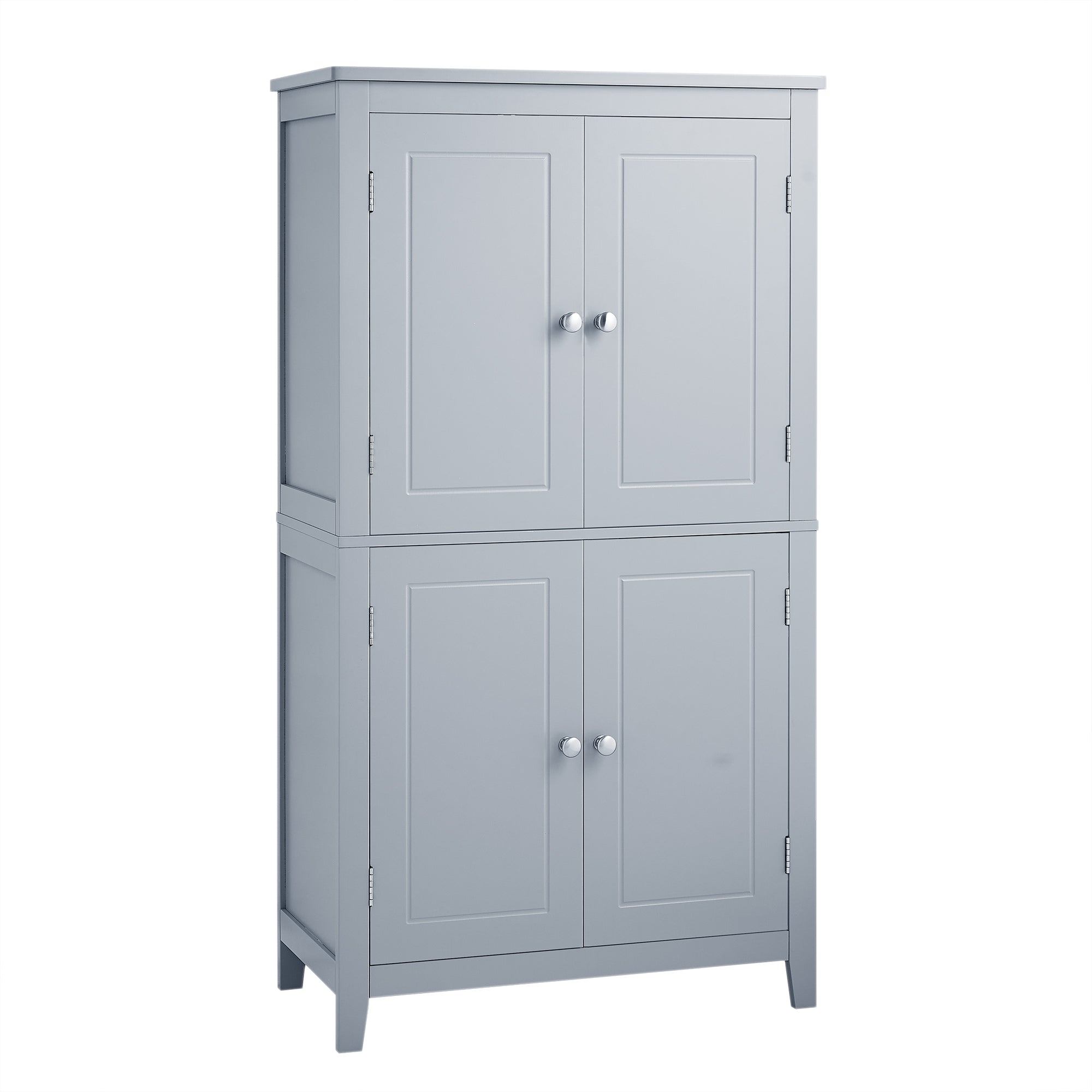 Bathroom floor storage cabinet, bathroom storage cabinet, 4-door independent cabinet, adjustable shelf, adaptive shelf, gray