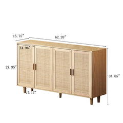 62.20"Elegant and Functional 4-Door Rattan Decorative Storage Cabinet,for Bedroom,Living Room,Office,Easy Assembl