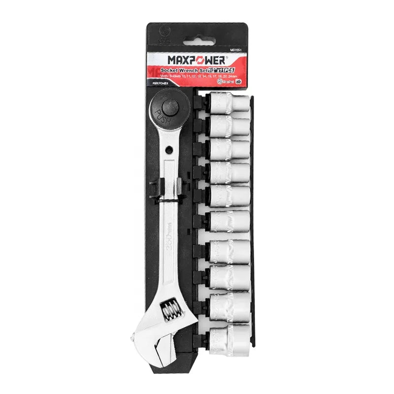 11pcs Auto Repair Car Extension Set Small Medium Large Set 1/2" Drive Socket Wrench Set With Ratchet Wrench