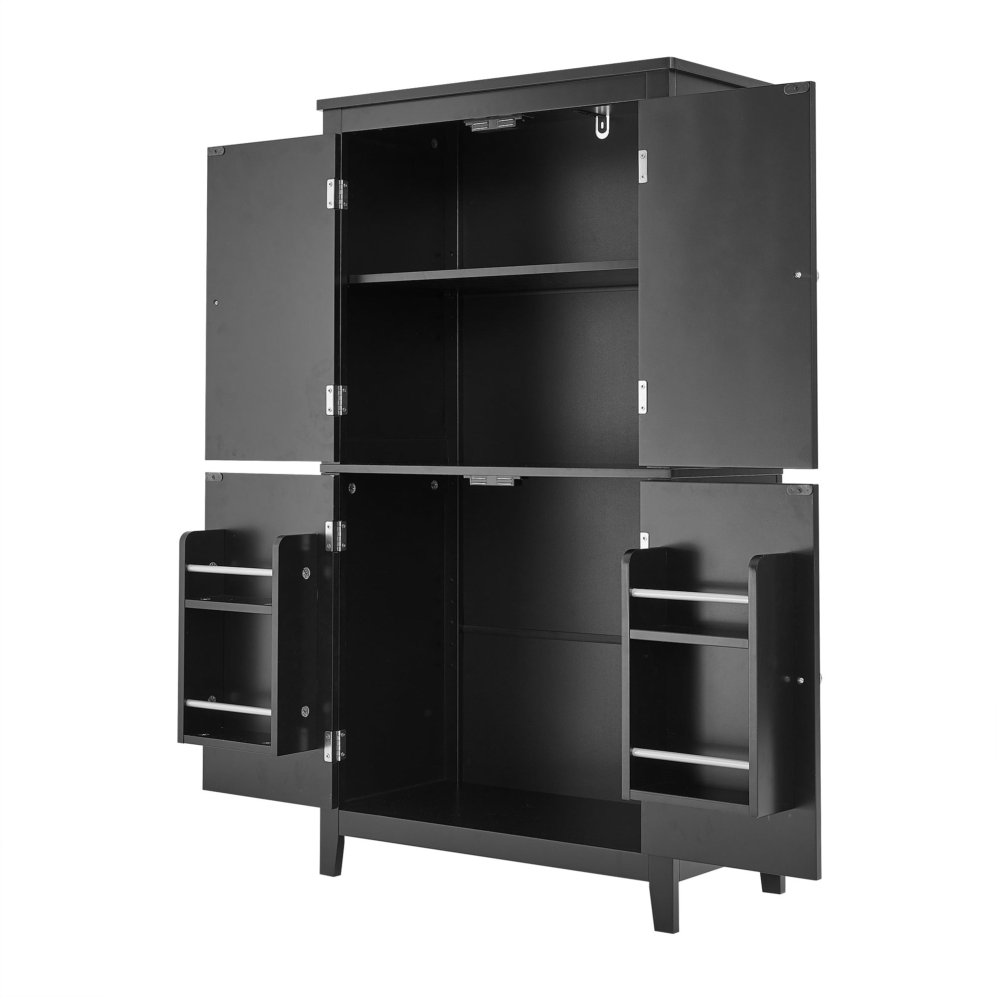 Bathroom floor storage cabinet, bathroom storage cabinet, 4-door independent cabinet, adjustable shelf, adaptive shelf, black