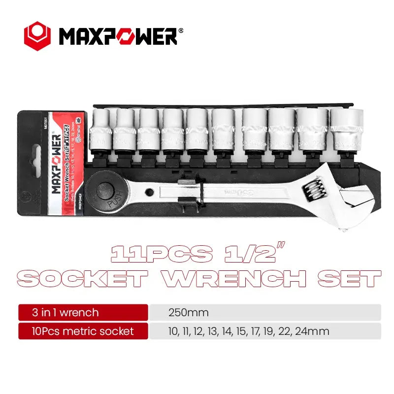 11pcs Auto Repair Car Extension Set Small Medium Large Set 1/2" Drive Socket Wrench Set With Ratchet Wrench