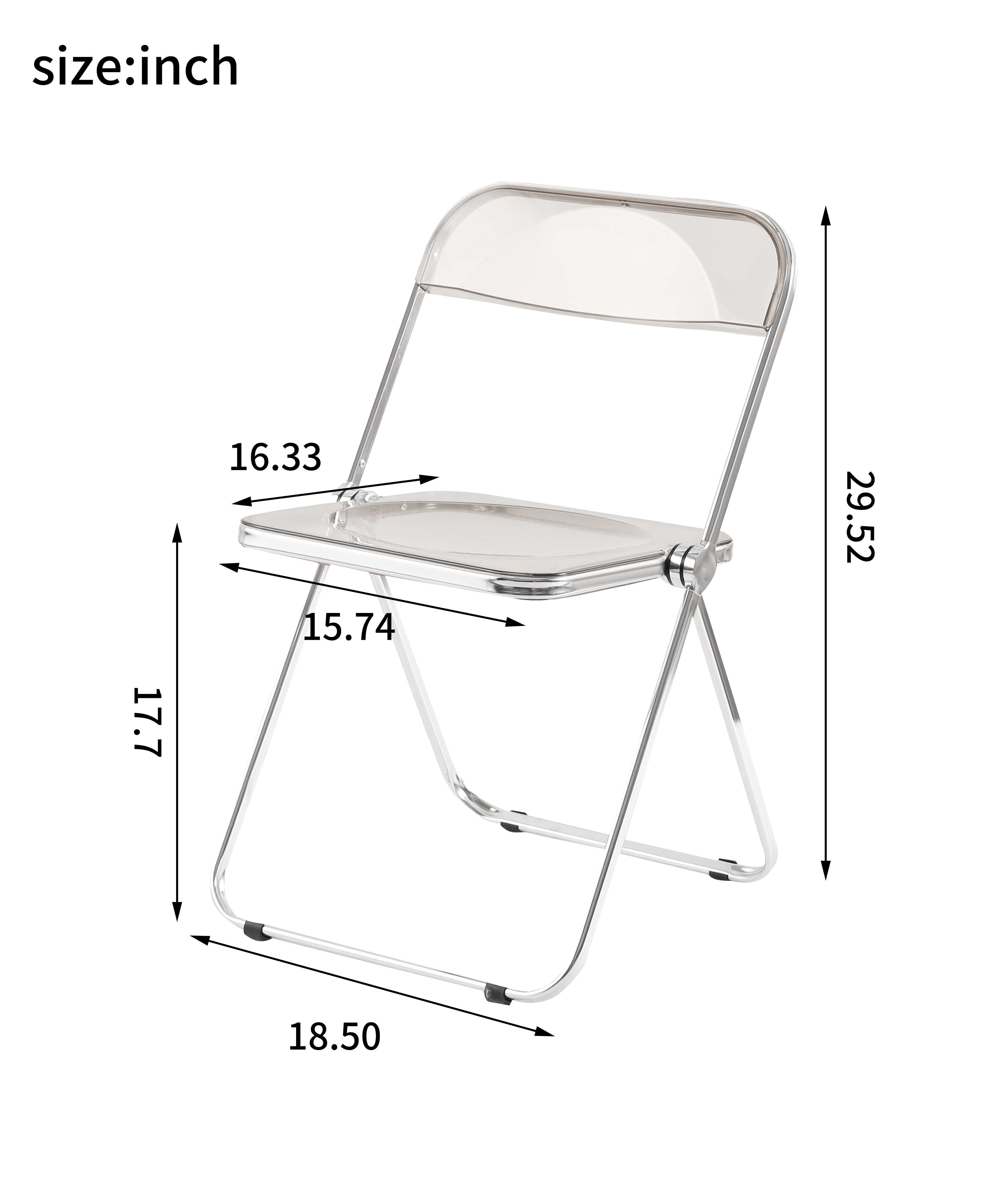 Transparent chair, stackable folding chair, PC plastic living room chair, chrome frame foldable acrylic chair, O-Clear