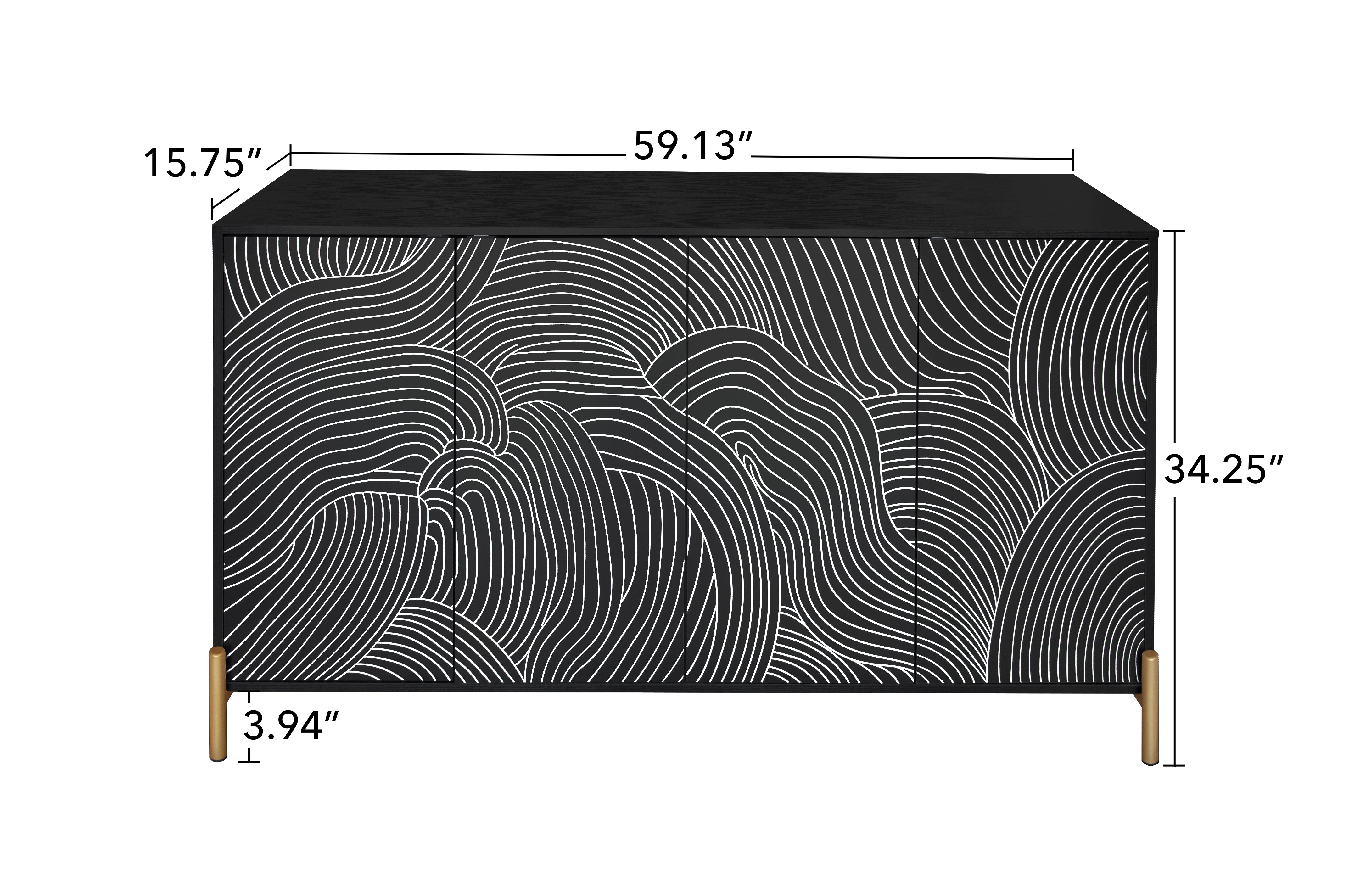 Carving 4-door side panels, side panel buffet cabinet with storage space, storage cabinet with adjustable shelves