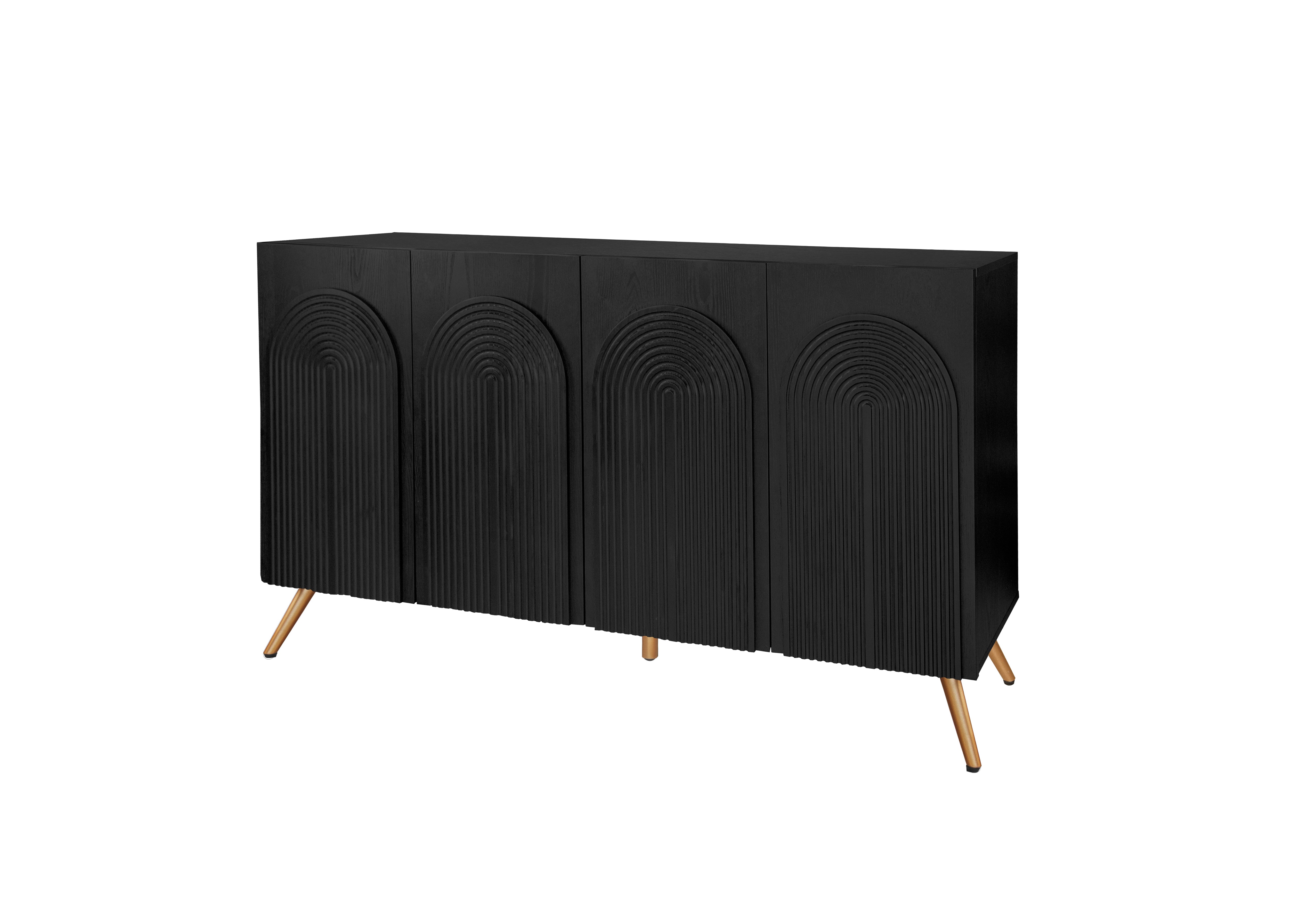 Arched 3D carved 4-door side panels, side panel buffet cabinet with storage space, coffee bar cabinet with adjustable shelves