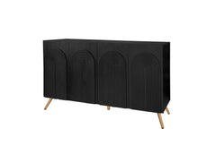 Arched 3D carved 4-door side panels, side panel buffet cabinet with storage space, coffee bar cabinet with adjustable shelves