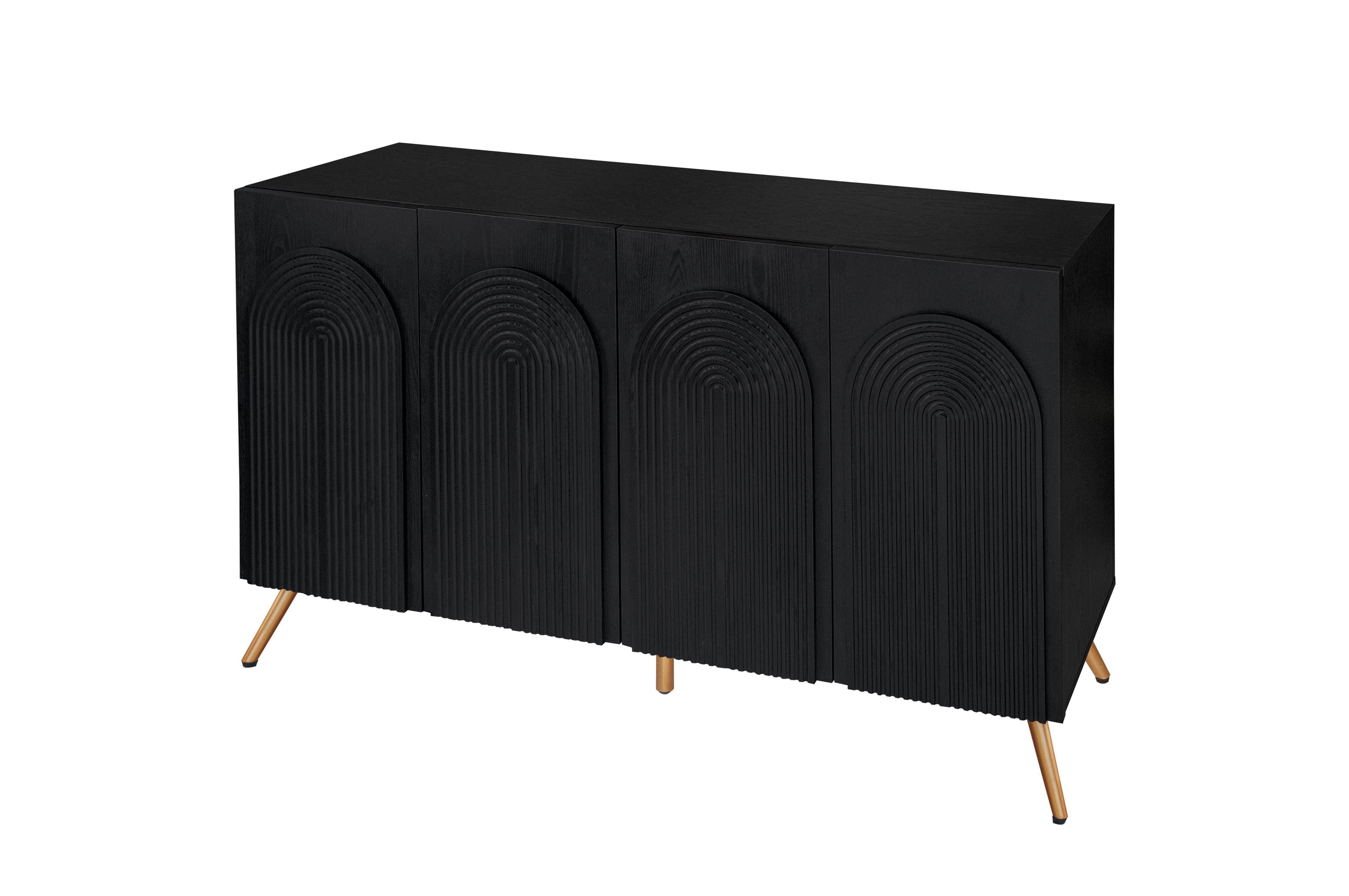 Arched 3D carved 4-door side panels, side panel buffet cabinet with storage space, coffee bar cabinet with adjustable shelves