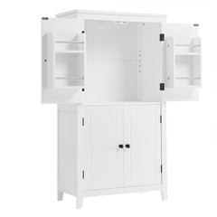 Bathroom floor storage cabinet, bathroom storage unit, 4-door independent cabinet, adjustable shelf, adaptive shelf, white