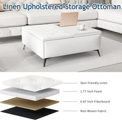 35 inch Wide Square storage benches Coffee Table with Lift Top Oversized Storage Ottoman in Upholstered for Living Room