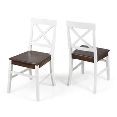 Roshan Farmhouse Acacia Wood Dining Chairs, White / Walnut (Set of 2)