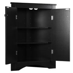 Black Triangle Bathroom Storage Cabinet with Adjustable Shelves, Freestanding Floor Cabinet for Home Kitchen