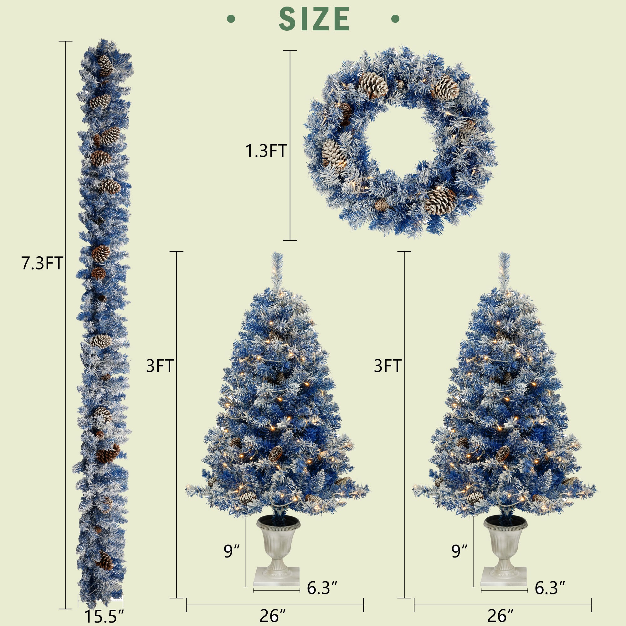 A set of 4 artificial Christmas trees, including flower garlands, flower garlands, and 2 entrance trees, equipped with LED light