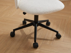 Velvet fabric office chair, mid back adjustable rotating computer chair, black legs, cushioned office chair with wheels ，White