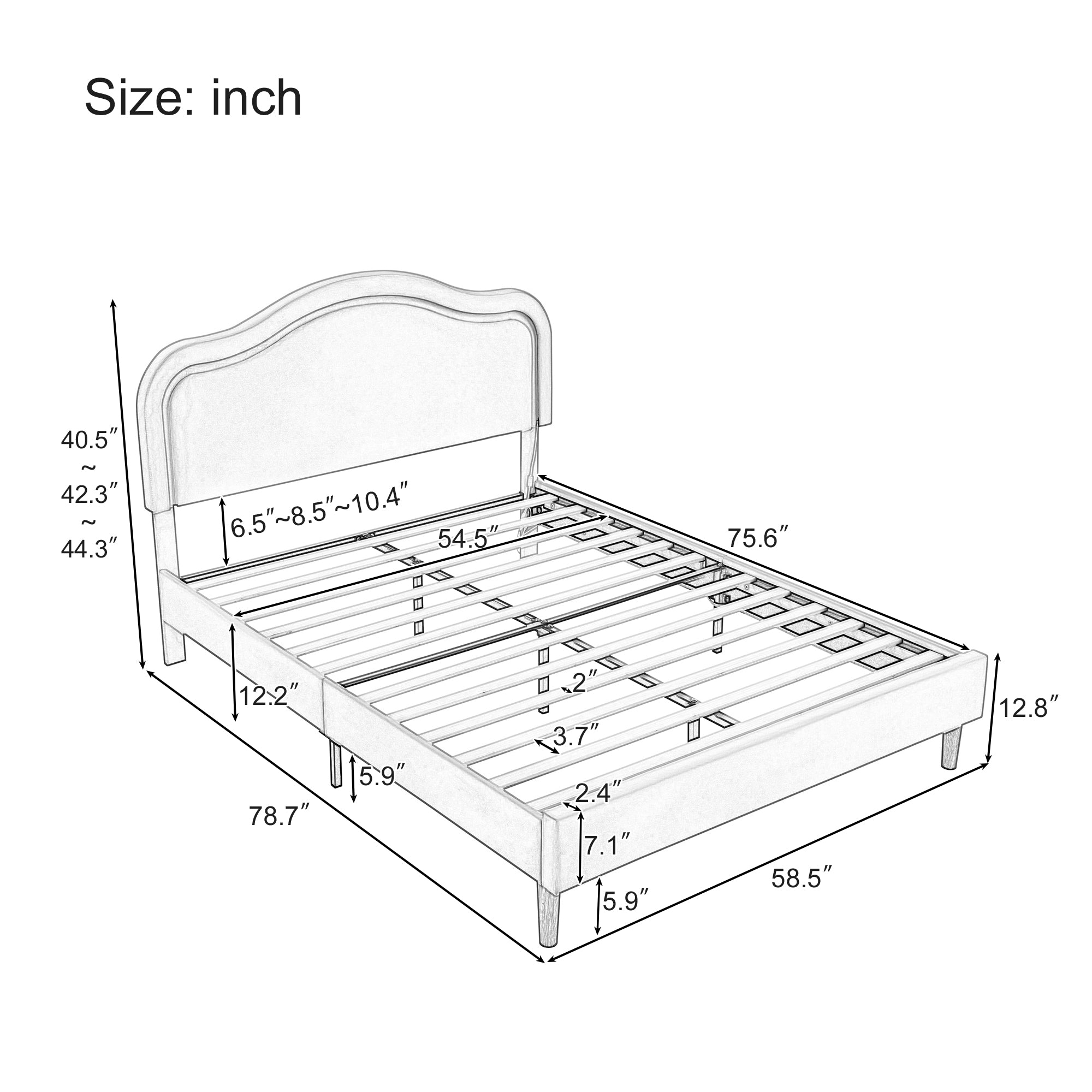 Full Size Velvet Upholstered Smart LED Bed Frame with Adjustable Height Headboard,No Box Spring Needed,Easy Assembly,Beige