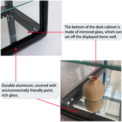 Tempered glass counter top display cabinet with sliding glass door and lock, standard aluminum frame