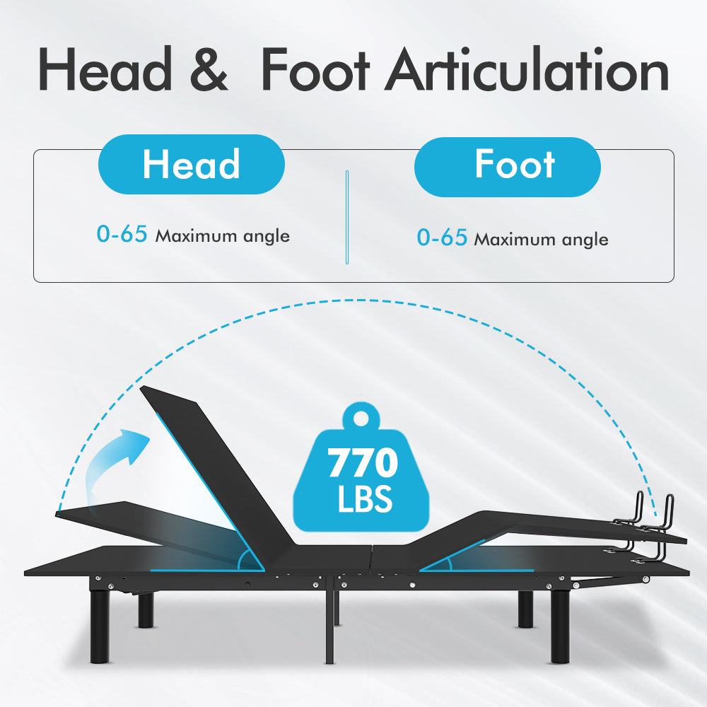 J300 Adjustable Bed Base Frame - Twin XL - Tilt - Zero Gravity - Underbed Lighting - Wireless Remote Control - A-Type-C Type