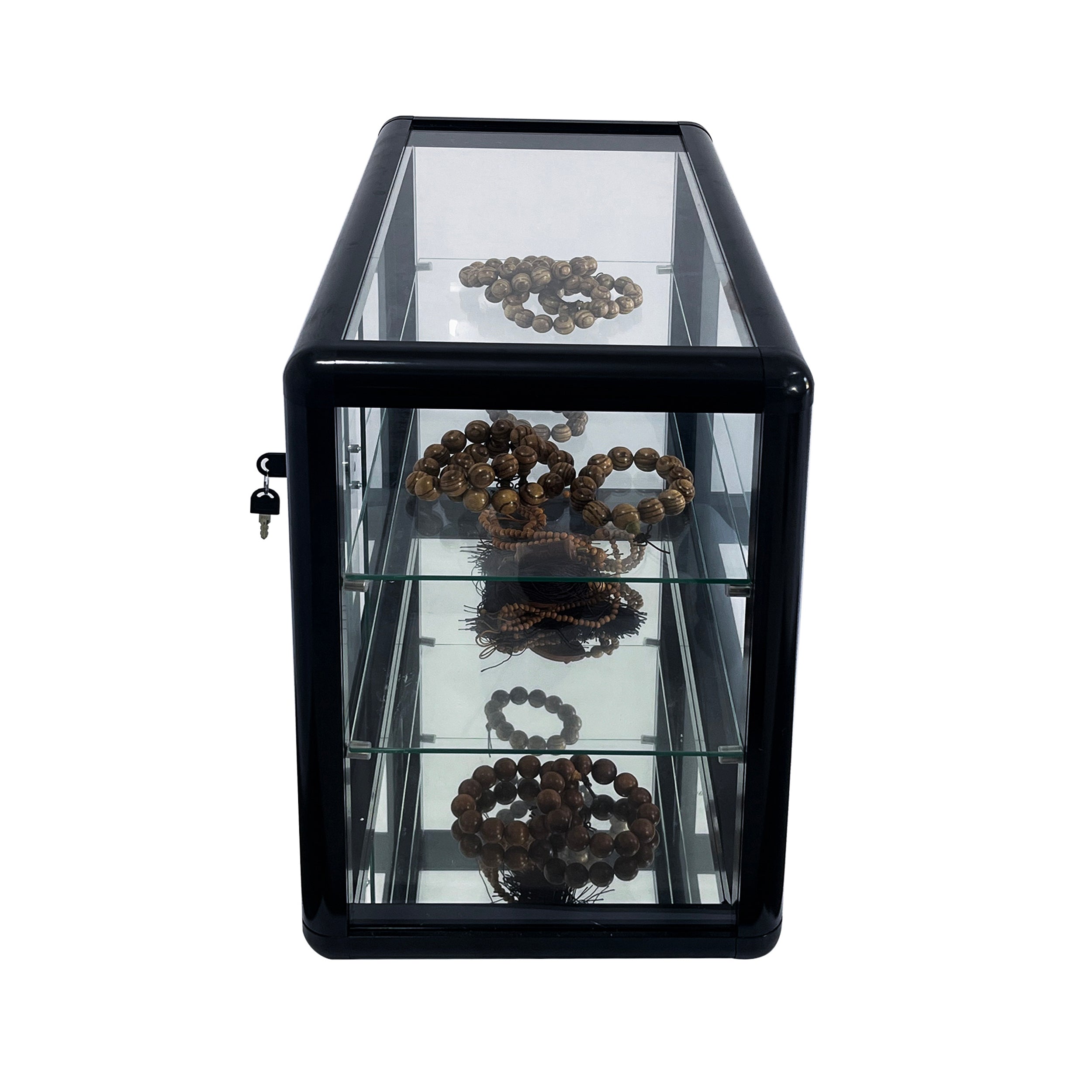 Tempered glass counter top display cabinet with sliding glass door and lock, standard aluminum frame