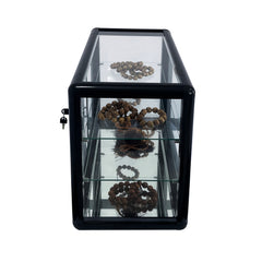 Tempered glass counter top display cabinet with sliding glass door and lock, standard aluminum frame