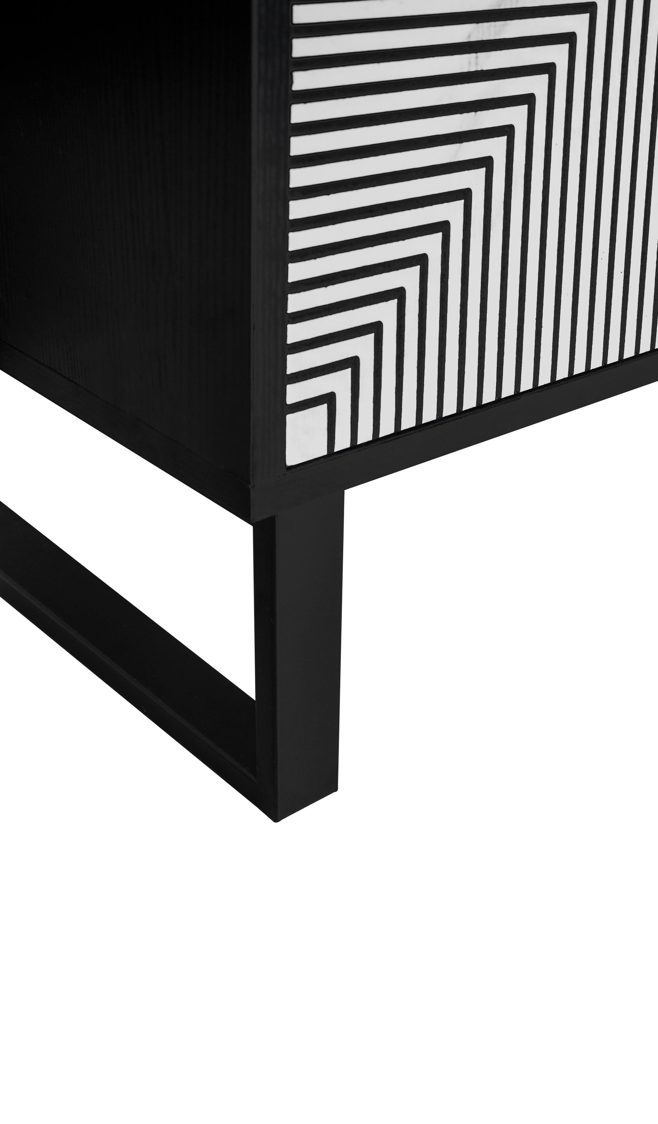 Carving 4-door side panel self-service cabinet with black and white striped storage side panel, adjustable coffee rack