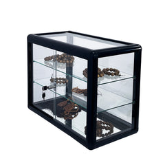 Tempered glass counter top display cabinet with sliding glass door and lock, standard aluminum frame