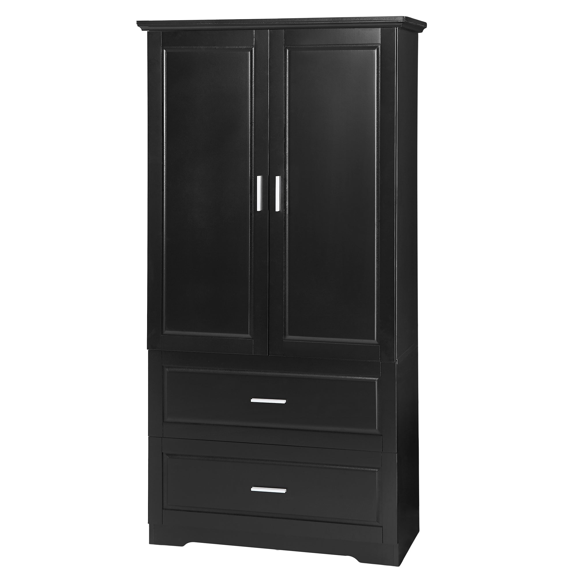 Tall Bathroom Storage Cabinet, Cabinet with Two Doors and Drawers, Adjustable Shelf, MDF Board, Black