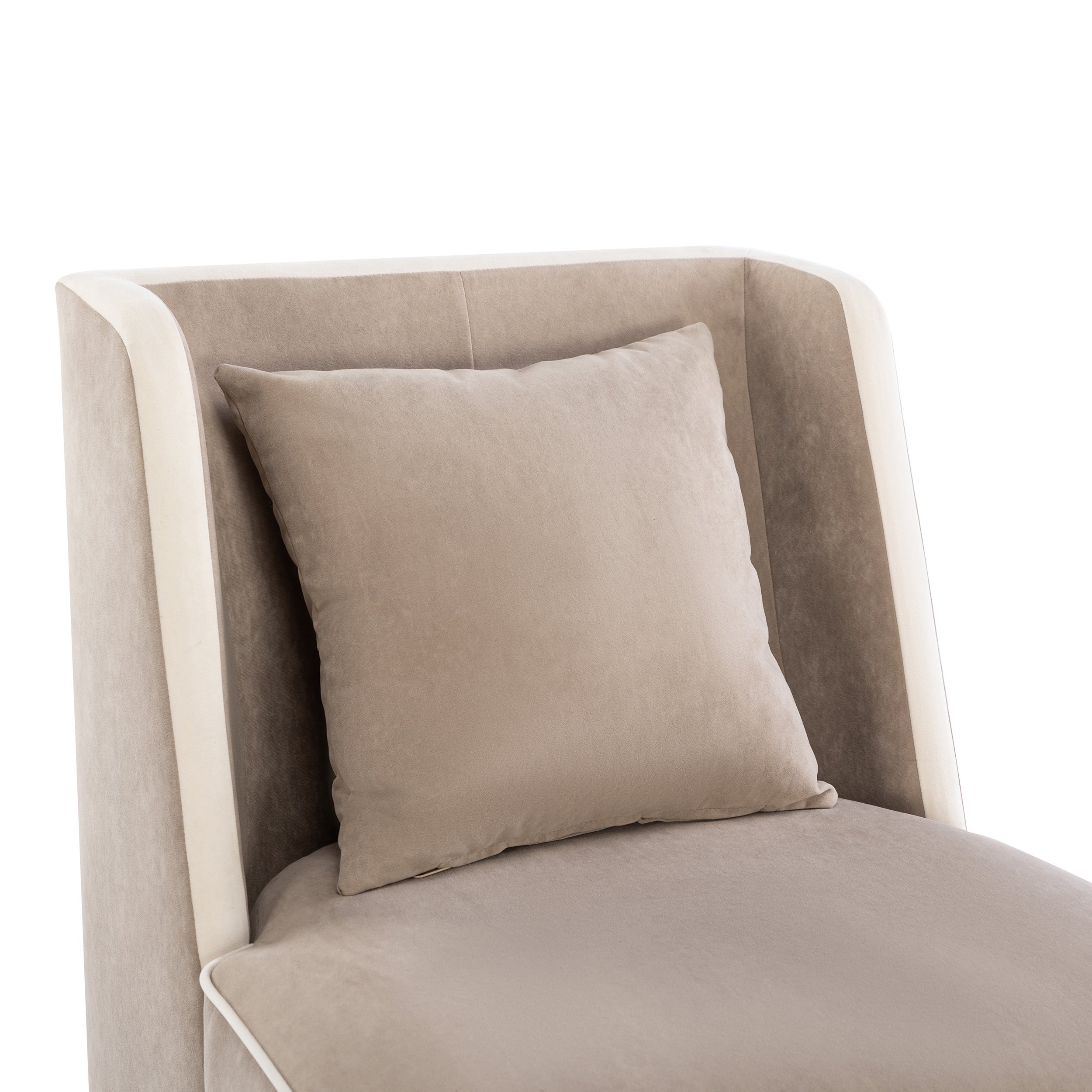 Velvet Upholstered Accent Chair with Cream Piping, Tan and Cream