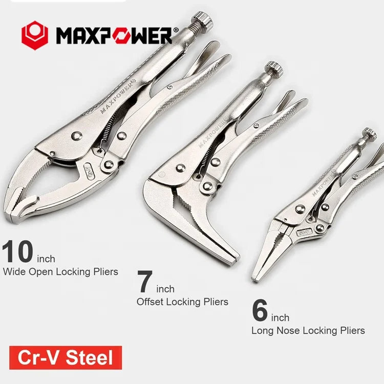 3pcs Wide Open/Offset/Long Nose Clamping Locking Pliers Set