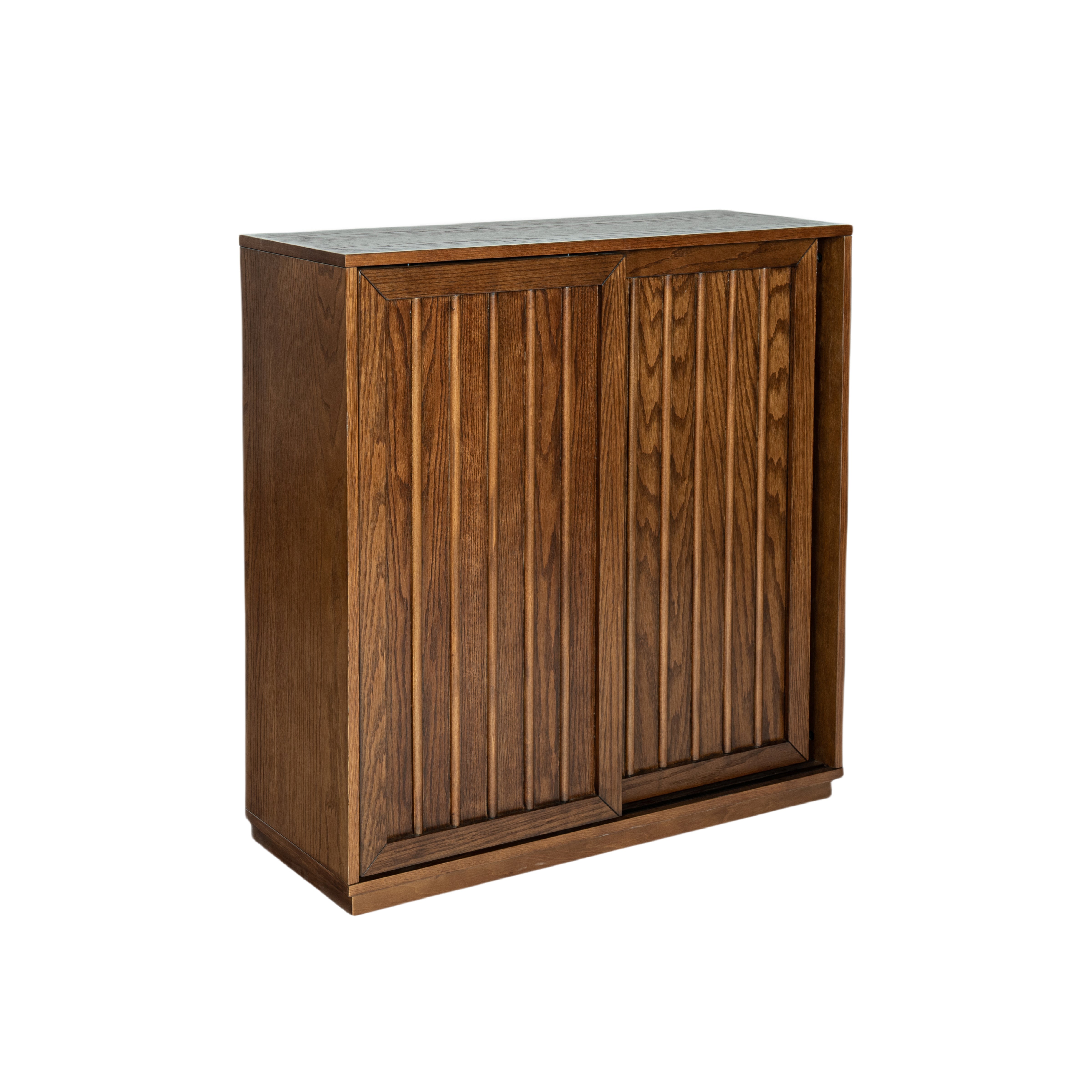 Medieval side panel with 2 sliding doors and solid wood decorative strips, storage cabinet