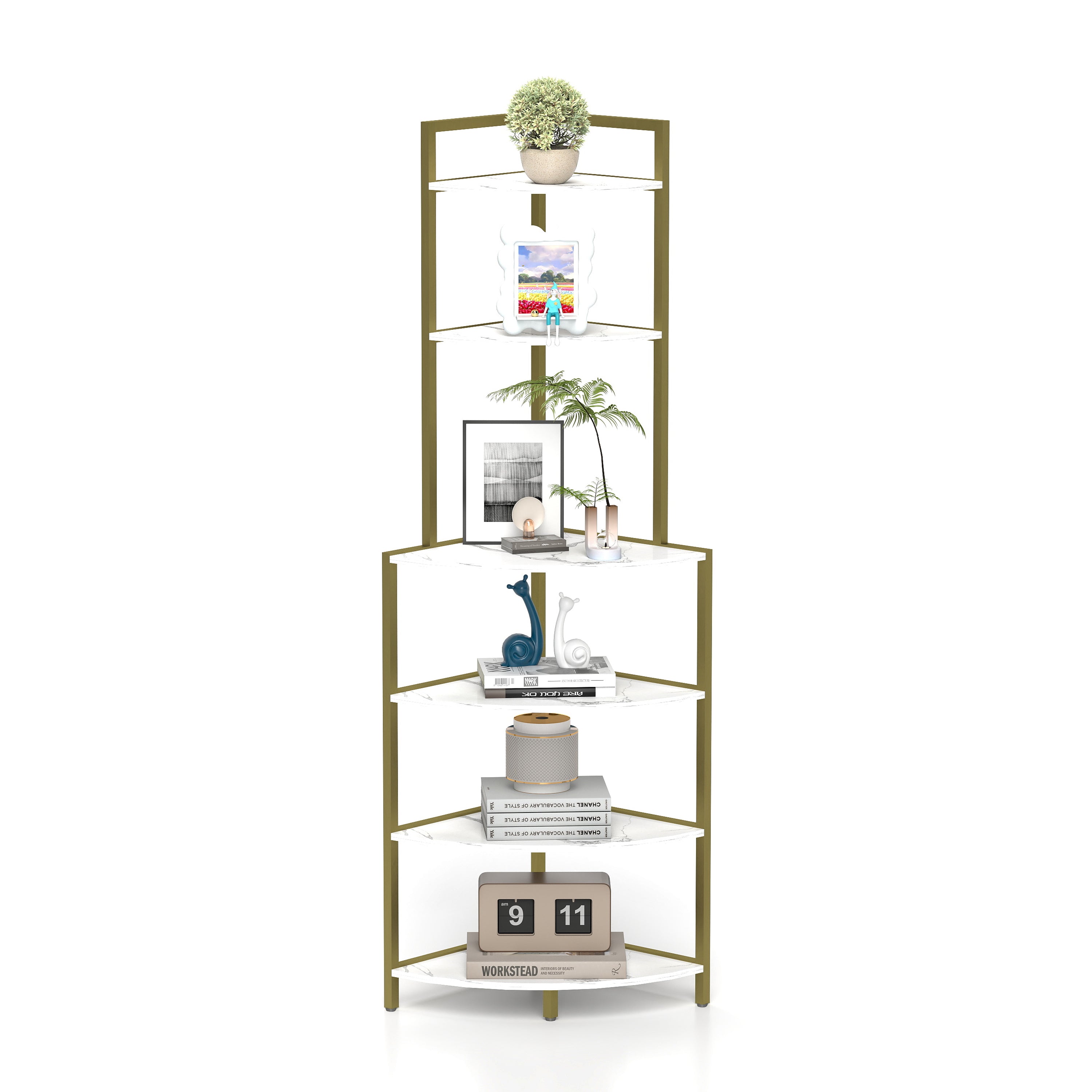 6-story corner open bookshelf, modern bookshelf, wooden frame, independent bookshelf unit,