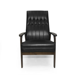 Mid Century Modern Upholstered Accent Chair, Matte Black Faux Leather