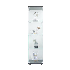 4 glass display cabinets with door shelves, floor standing antique bookshelf, 64.7 "* 16.7" * 14.3 ", black