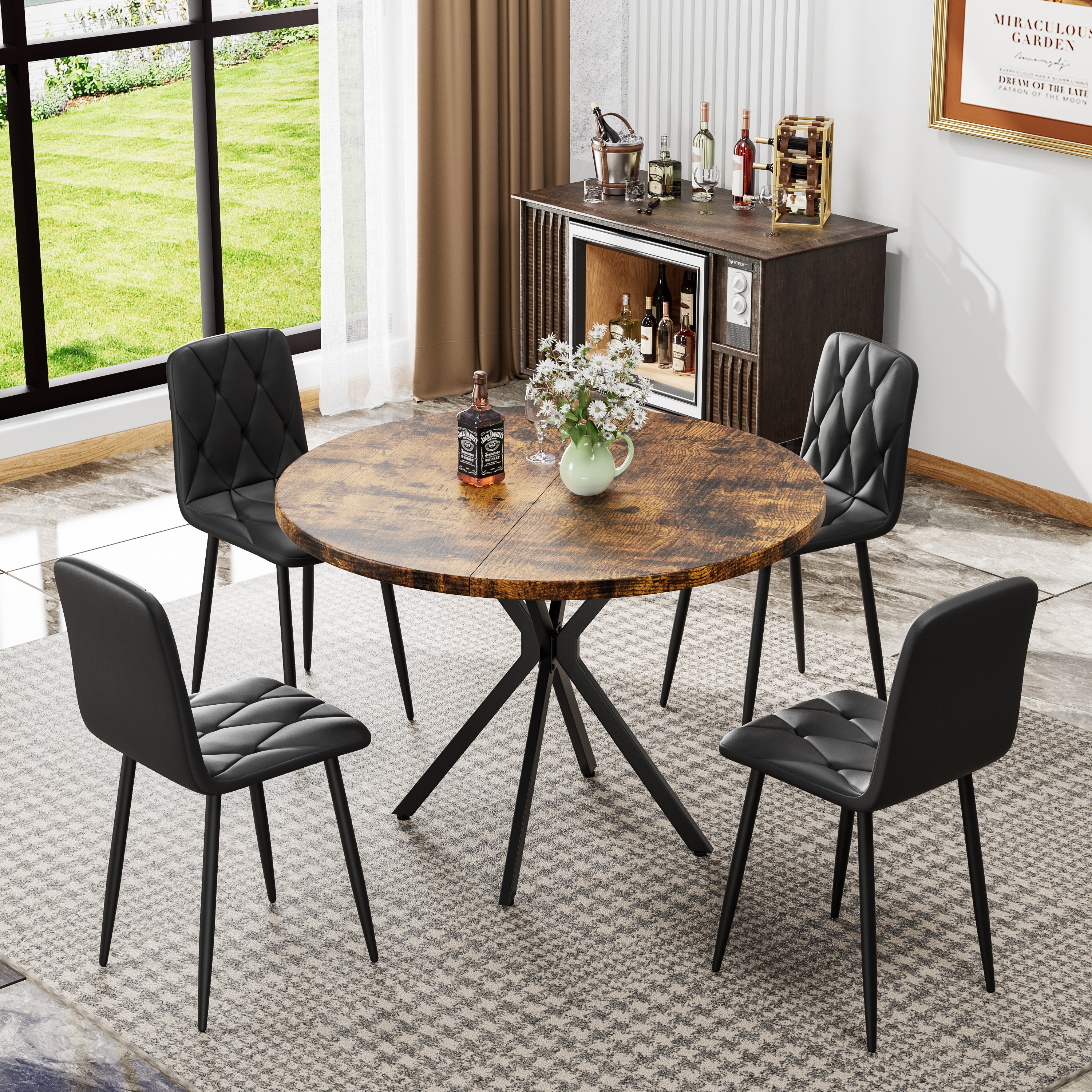 Dining Chairs Set of 4, Modern Kitchen Dining Room Chairs, PU Dining Chair Upholstered Cushion Seat and Sturdy Metal Legs