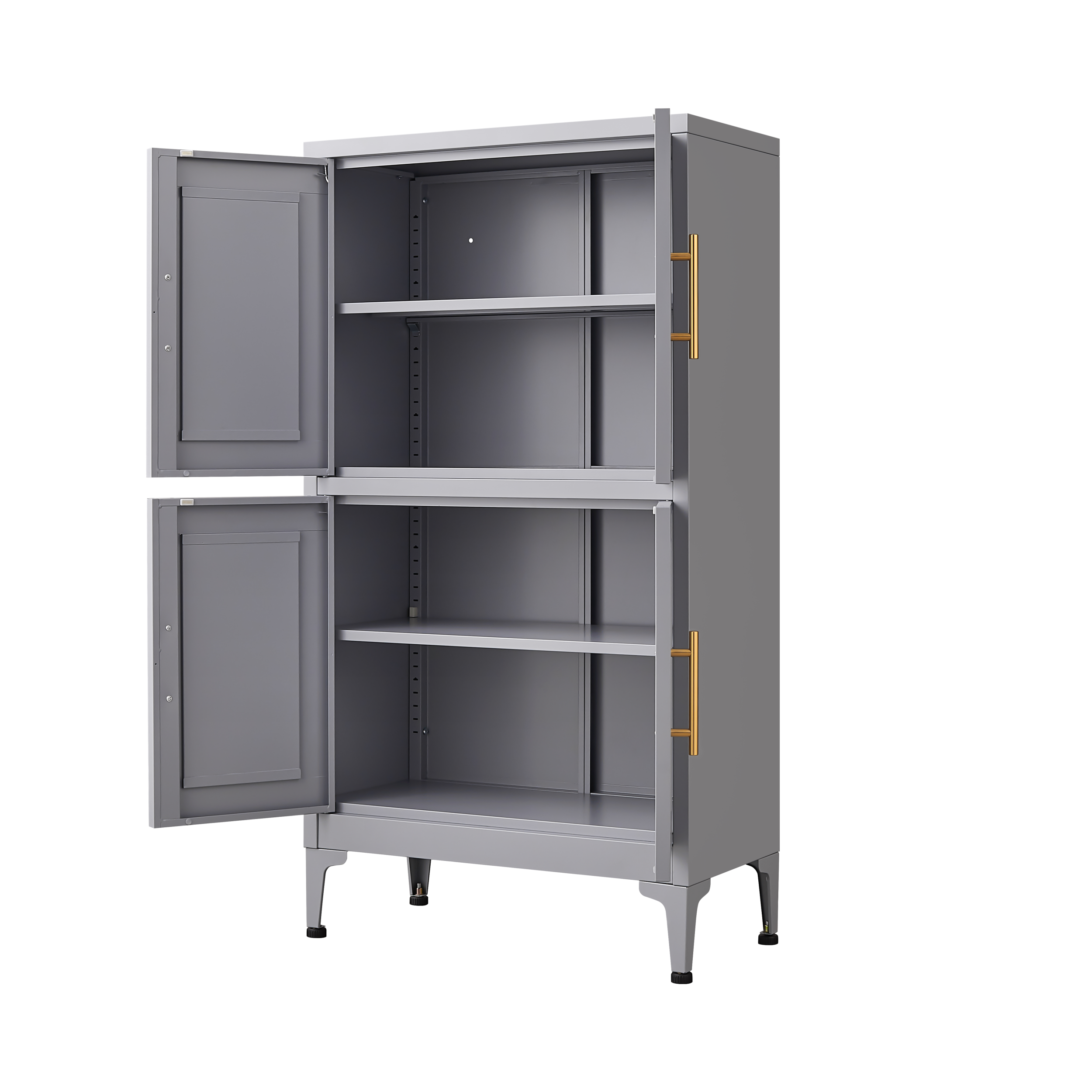 Grey metal kitchen storage cabinet, kitchen pantry storage cabinet with door and shelf, adjustable leveling feet